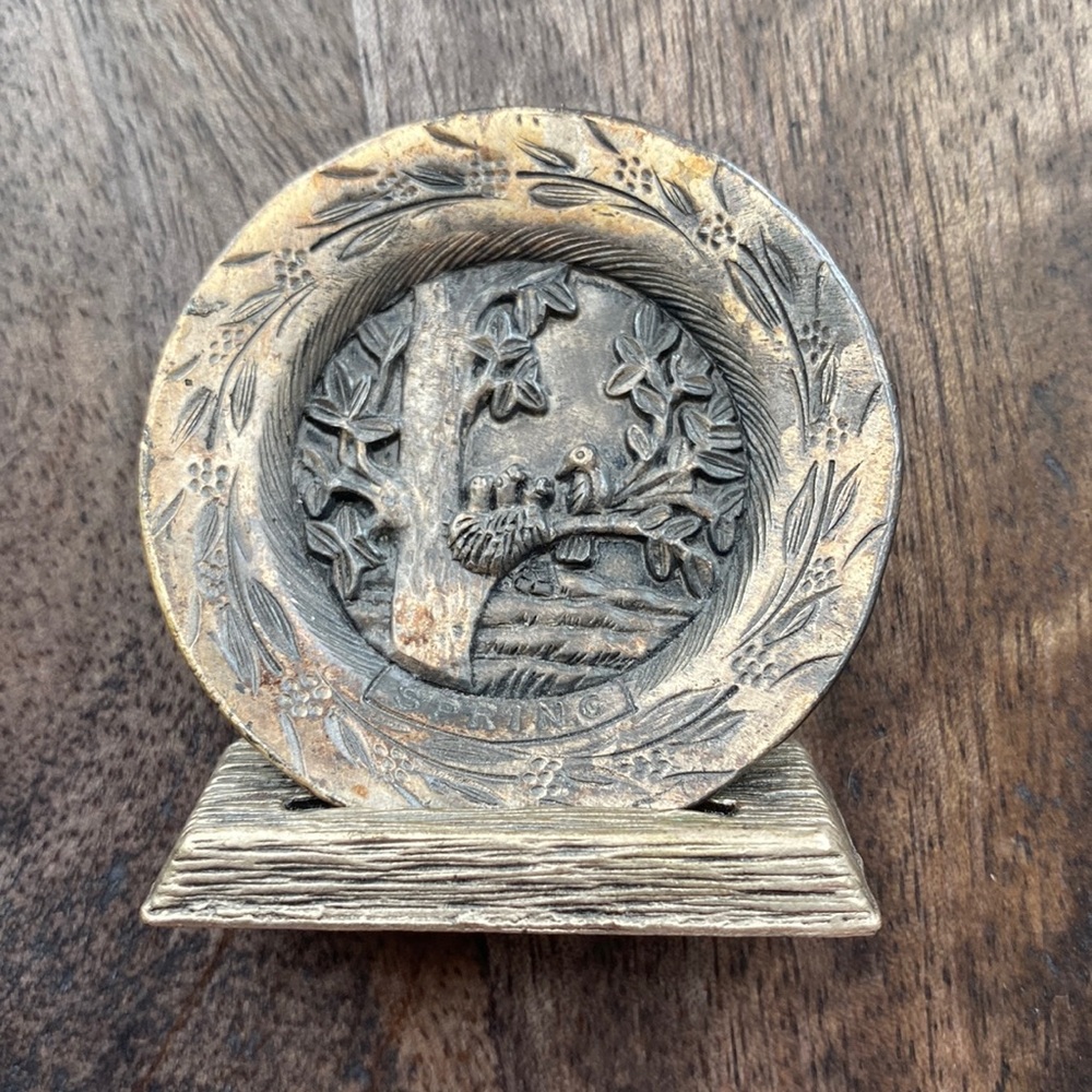 Torino Fine Pewter ~ Spring Miniature Plate with Display Stand 2" Robin nest